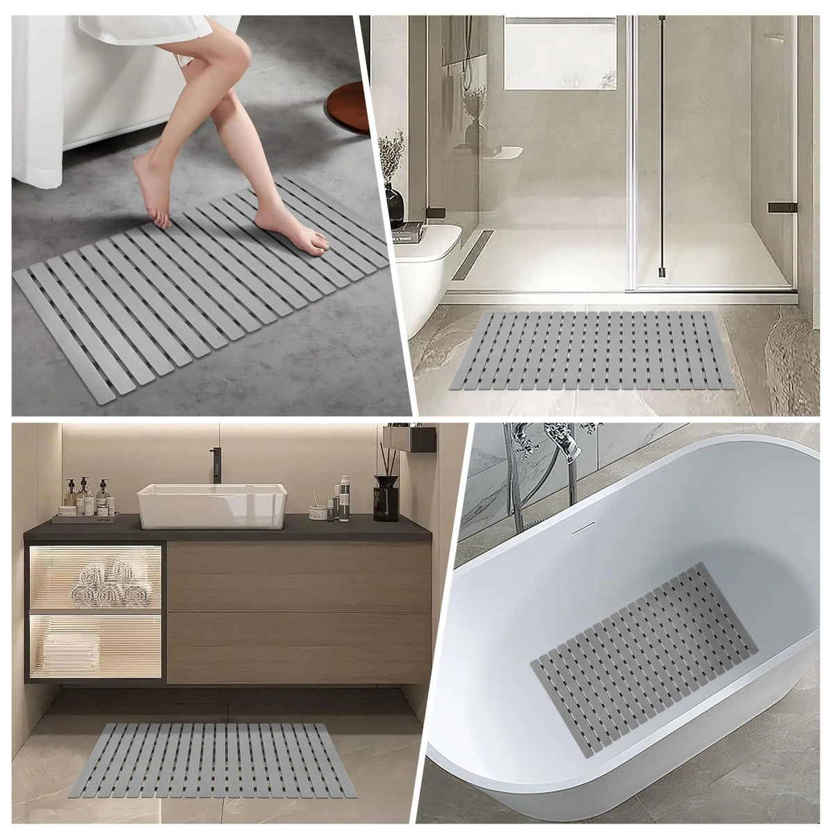Textured Silicone Shower Mat with Suction Grip | Anti-Slip Bathroom Floor Cover for Tubs and Stalls | Drainage Design for Safety