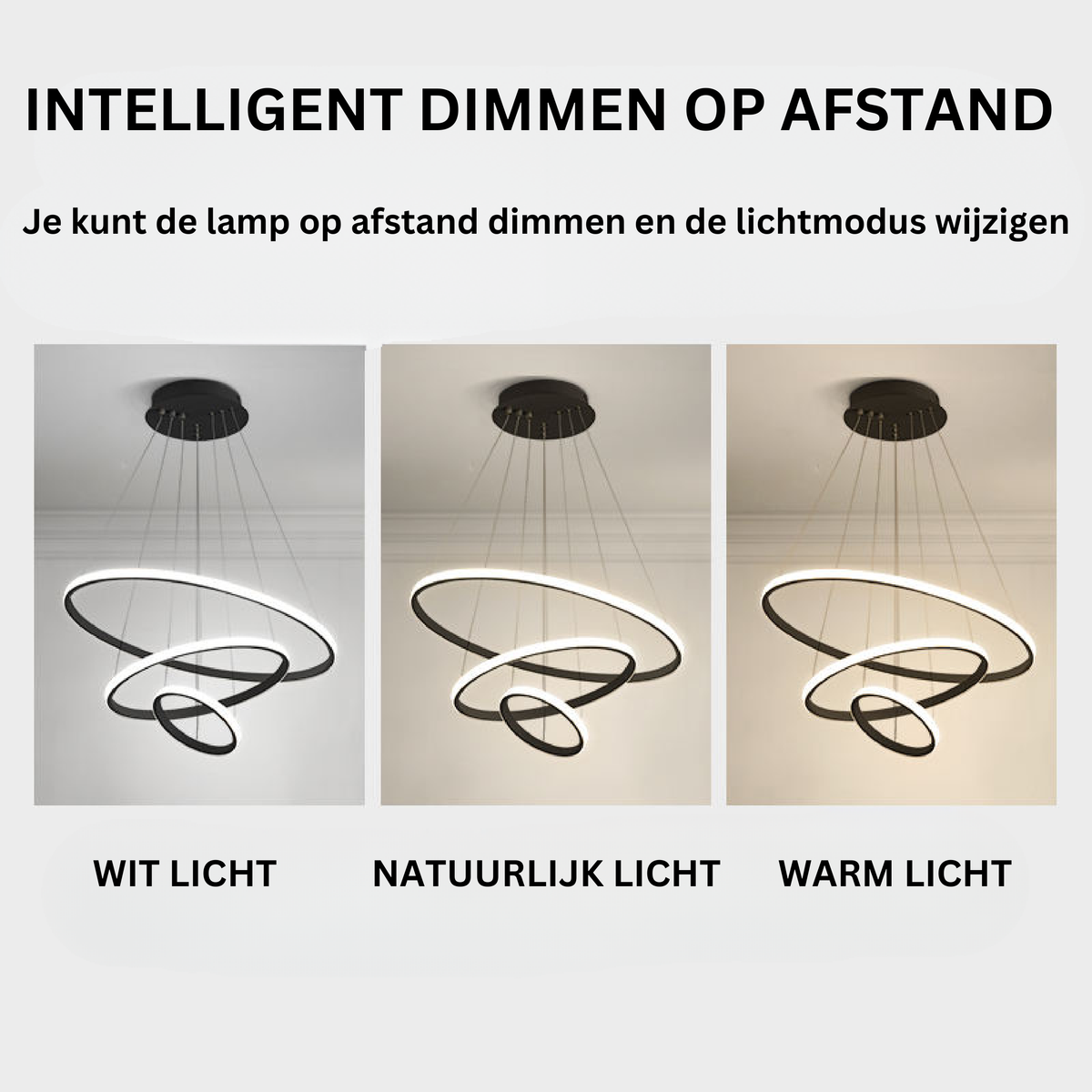 Triple-Ring LED Chandelier – Adjustable Dimmable Modern Ceiling Light – Black, Gold, White – 24x16x8 Inch Rings – Contemporary Hanging