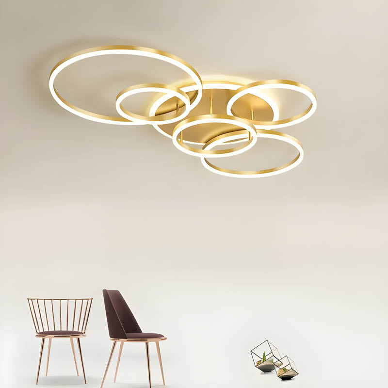 Plafonnier LED multi-anneaux en aluminium noir, 39 po, luminaire contemporain pour chambre, salon et salle à manger, éclairage intégré
