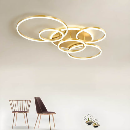 Plafonnier LED multi-anneaux en aluminium noir, 39 po, luminaire contemporain pour chambre, salon et salle à manger, éclairage intégré