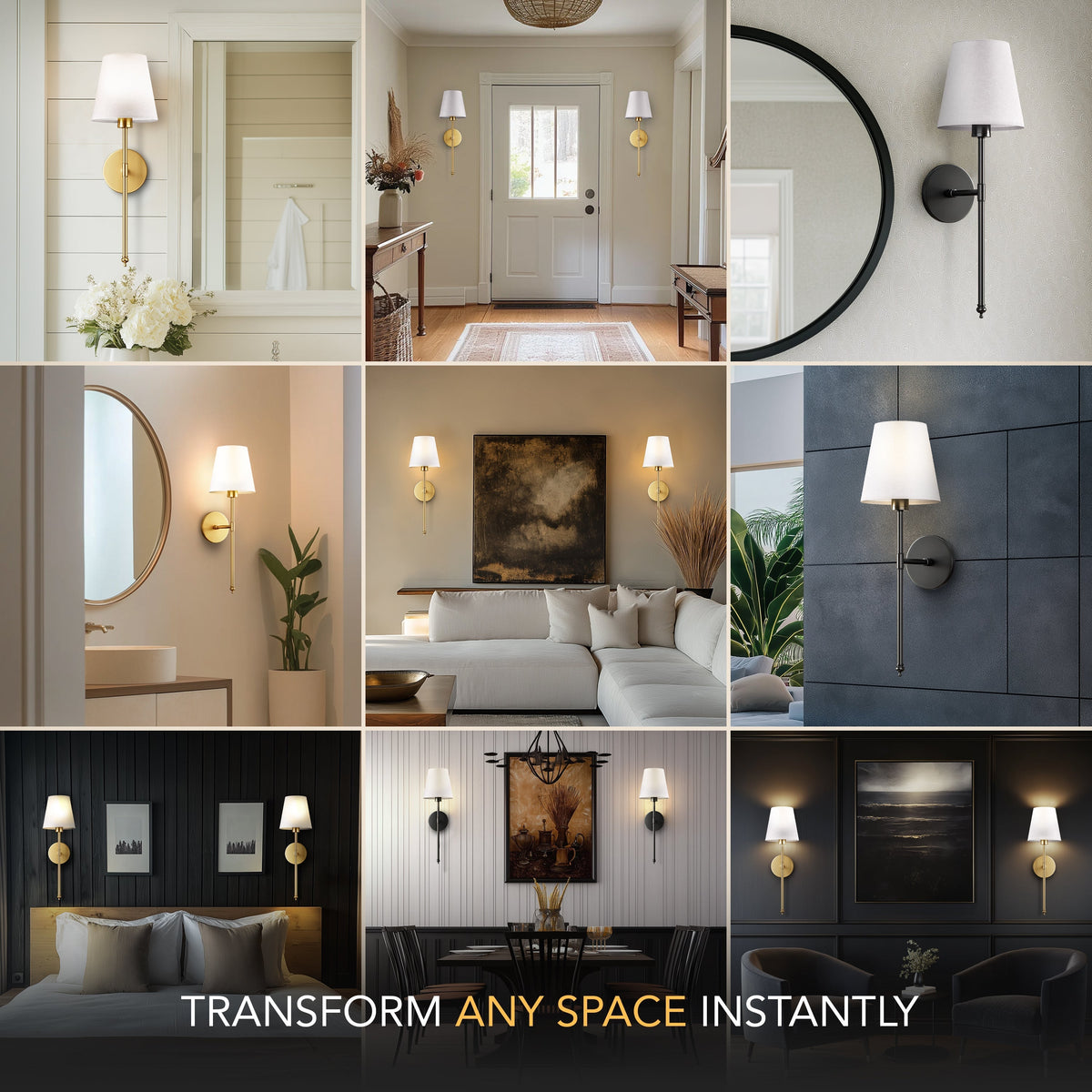 Remote Control Wall Sconce Set of 2 Gold 20 Inch Wireless Reading Light for Bedroom Living Room Adjustable Brightness Battery Operated Fabri