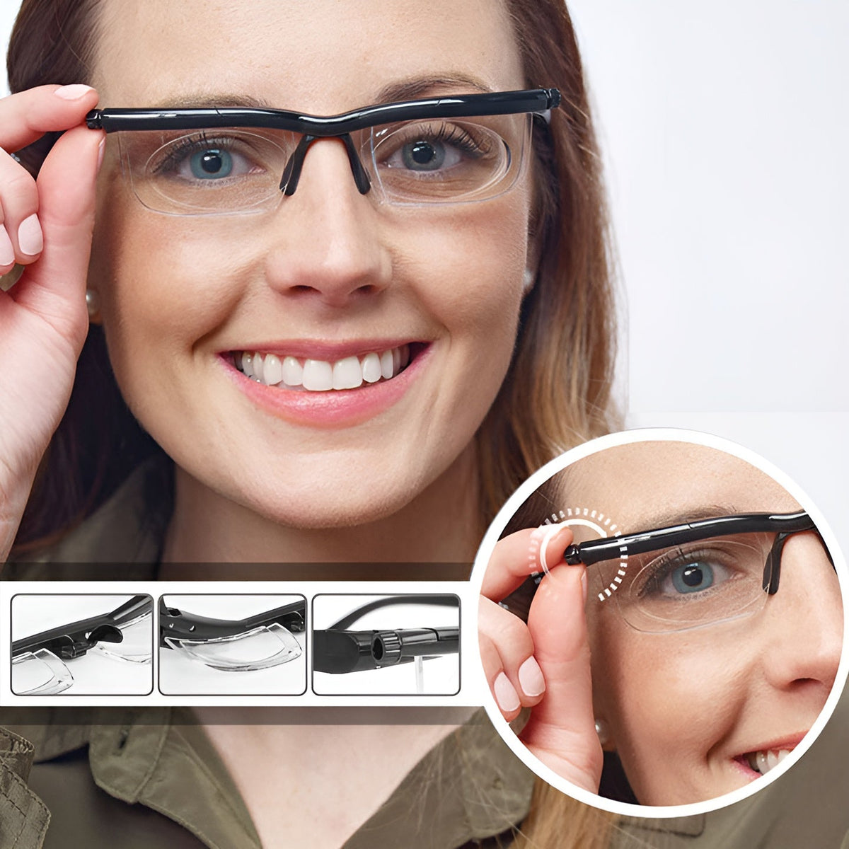 Adjustable Focus Reading Glasses with Dial Control for Near and Distance Vision, Variable Strength Eyewear for Men and Women