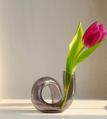 Curved Tabletop Bud Vase 5.1 inches Heat-Resistant Glass Small Centerpiece for Fresh Flowers & Cuttings Gray Blue Pink Black