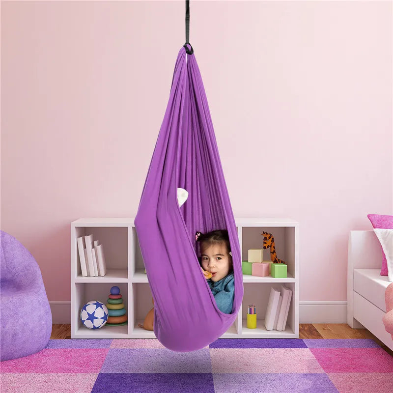 Indoor Sensory Swing for Kids – Cocoon Hammock Chair for Calming & Focus – Cotton Hanging Seat for Children's Play Room, Bedroom, Therapy