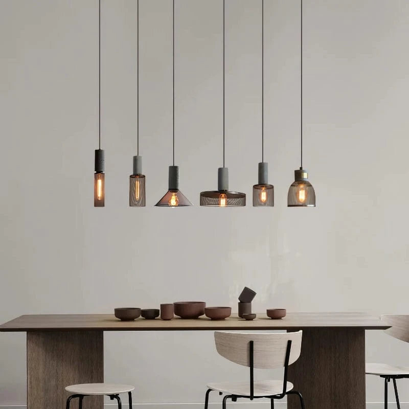 Suspension industrielle en béton et métal – Luminaires suspendus à hauteur réglable pour îlot de cuisine et salle à manger