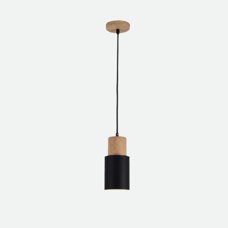 Mini Cylinder Drop Ceiling Light E27 Socket Wood & Iron Shade Adjustable Cord for Kitchen Island Dining Table Bedroom Scandinavian Style Han
