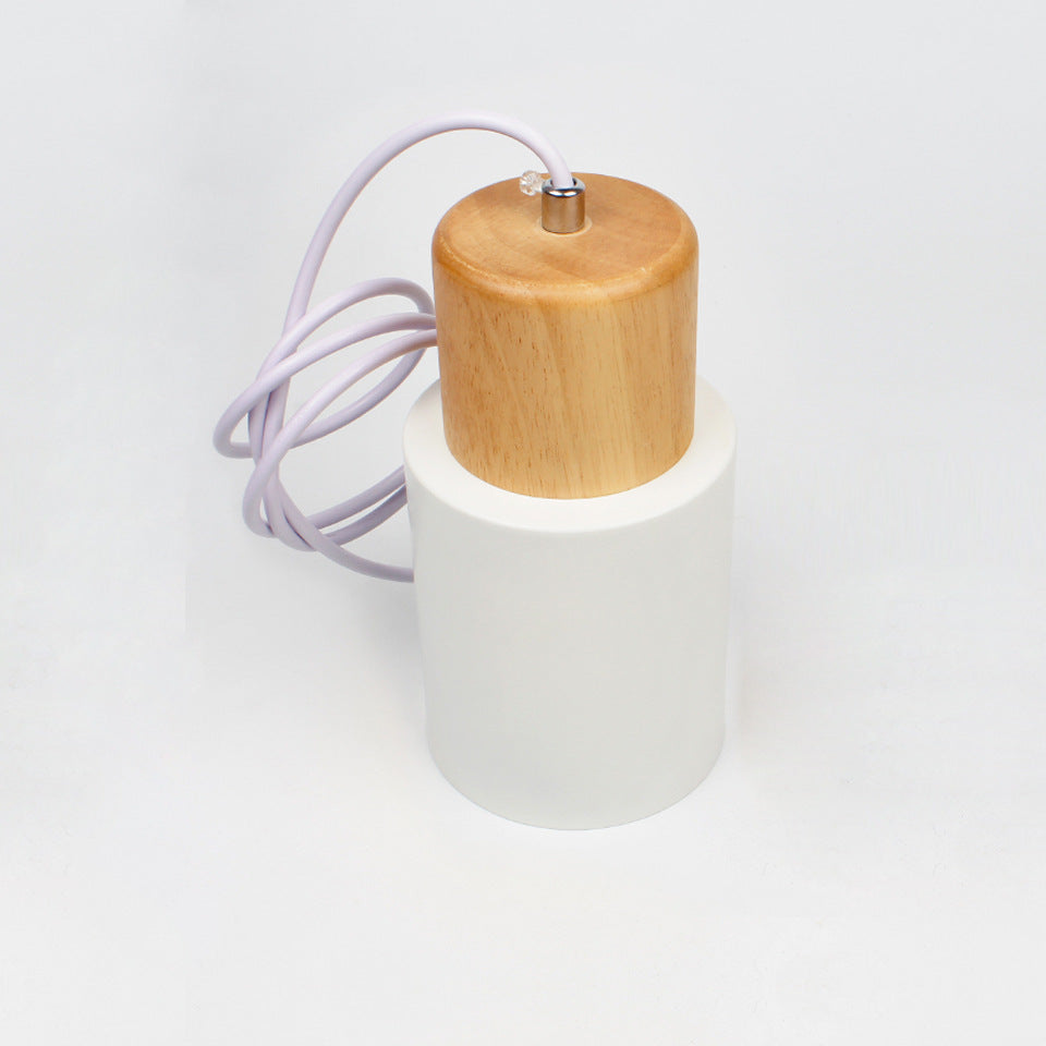 Mini Cylinder Drop Ceiling Light E27 Socket Wood & Iron Shade Adjustable Cord for Kitchen Island Dining Table Bedroom Scandinavian Style Han