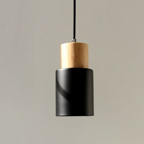Mini Cylinder Drop Ceiling Light E27 Socket Wood & Iron Shade Adjustable Cord for Kitchen Island Dining Table Bedroom Scandinavian Style Han