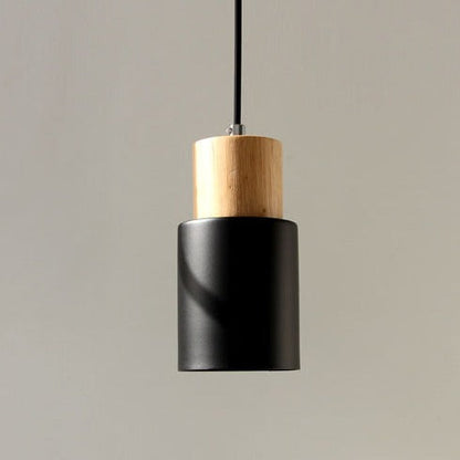 Mini Cylinder Drop Ceiling Light E27 Socket Wood & Iron Shade Adjustable Cord for Kitchen Island Dining Table Bedroom Scandinavian Style Han