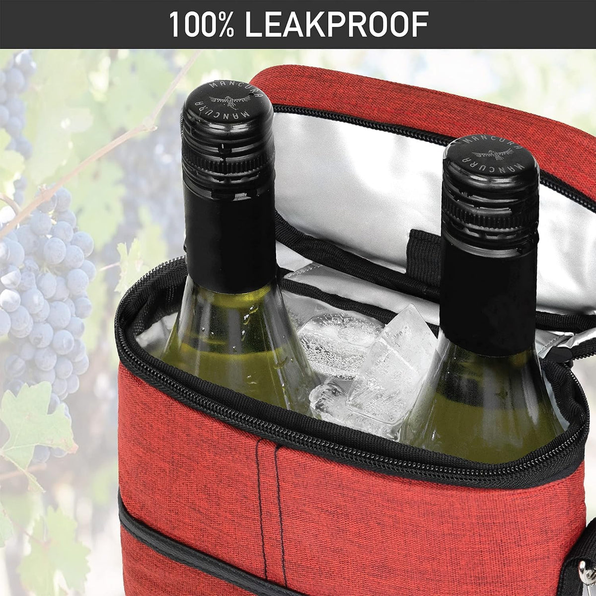 Insulated Wine Tote Bag for 2 Bottles with Adjustable Strap | Durable Canvas Carrier for Safe Travel