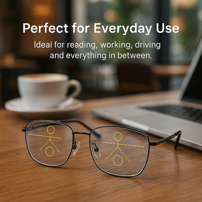 Multi-Focus Reading Glasses with Adaptive Light Filtering – Anti-Glare Computer Eyewear for Near & Distance Vision