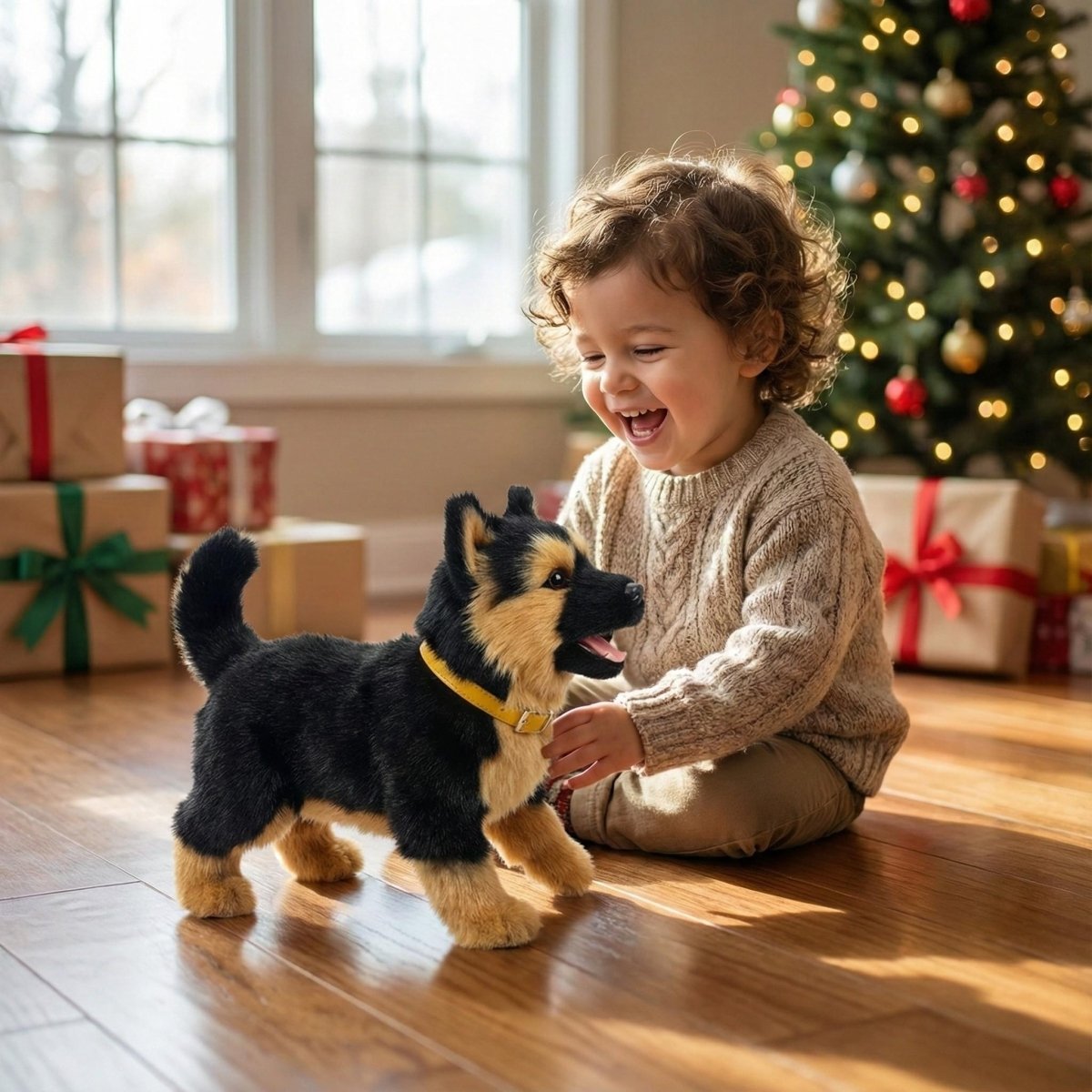 Interactive Robot Dog, Realistic Robotic Puppy with Walking and Barking, Plush Toy Dog for Kids