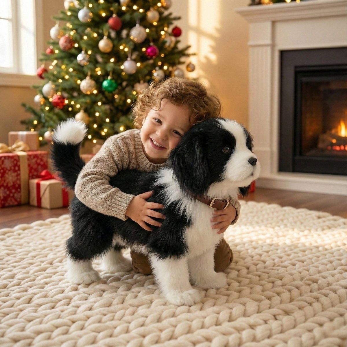 Interactive Robot Dog, Realistic Robotic Puppy with Walking and Barking, Plush Toy Dog for Kids