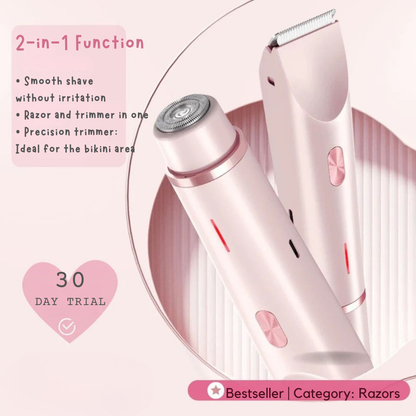Cordless Electric Body Trimmer for Women | Wet & Dry Use | Dual Heads for Body & Bikini Area | USB Rechargeable Grooming Kit