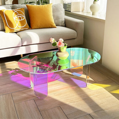 Iridescent Acrylic Side Table – Colorful Light Show for Modern Interiors