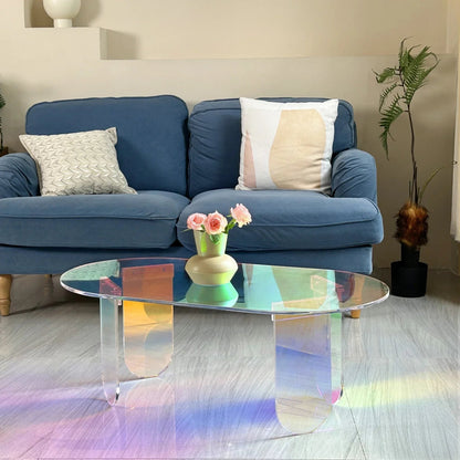 Iridescent Acrylic Side Table – Colorful Light Show for Modern Interiors