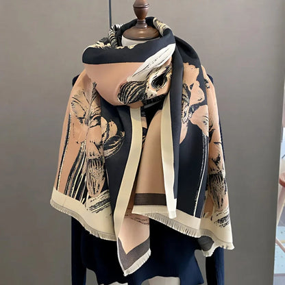 Iris Floral Scarf - Soft Thick Microfiber, Elegant Design for Women