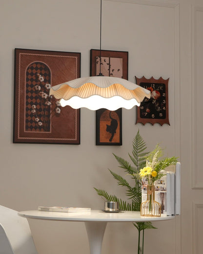 Adjustable Hanging Fixture with Metal & Cloth Shade for Overhead Illumination in Dining Spaces