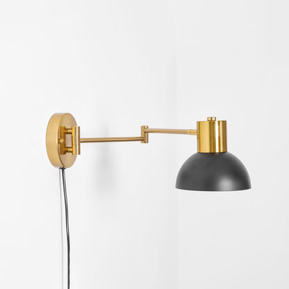 Swing-Arm Reading Sconce with Rotating Shade Metal Plug-In Fixture Black & Gold Finish for Bedroom Living Room Study Nook Task Lighting