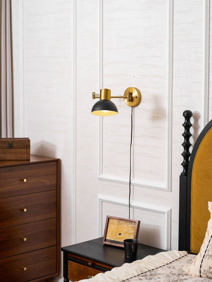 Swing-Arm Reading Sconce with Rotating Shade Metal Plug-In Fixture Black & Gold Finish for Bedroom Living Room Study Nook Task Lighting