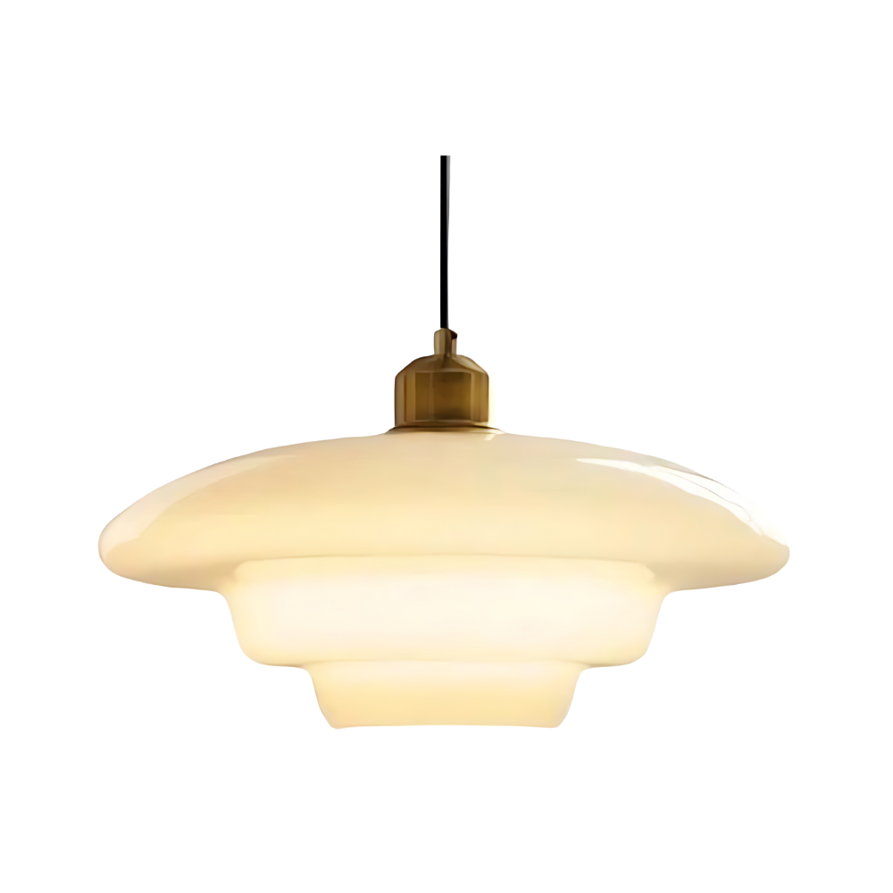 Tiered Glass Hanging Fixture with Brass Frame in Gold – 12-Inch Statement Lamp for Dining Rooms, Bedrooms & Hallways – Art Deco Style Ceilin