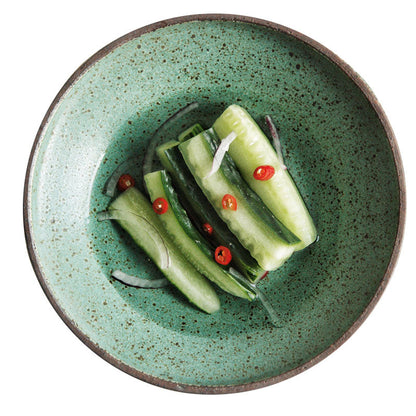 Jade Stoneware Ceramic Dinnerware Set – Vintage Glazed Porcelain with Unique Shapes