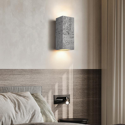 Rectangular Cement Sconce with Bidirectional Glow for Bedrooms, Hallways & Living Areas | Minimalist Stone-Effect Fixture