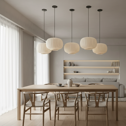 Japandi Silk Hanging Lamp – Elegant Staircase Pendant Light for Modern Kitchen and Home Decor