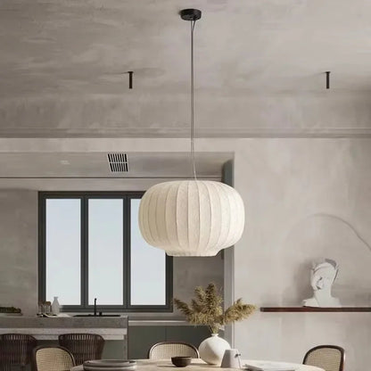 Japandi Silk Hanging Lamp – Elegant Staircase Pendant Light for Modern Kitchen and Home Decor