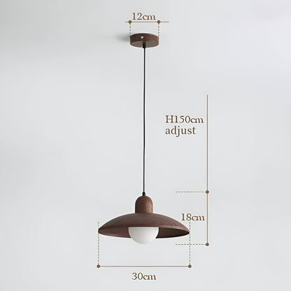 Wood Dome Ceiling Pendant 12 in Walnut Hanging Light for Kitchen Island Dining Table Minimalist Adjustable Cord E27 Socket 110V