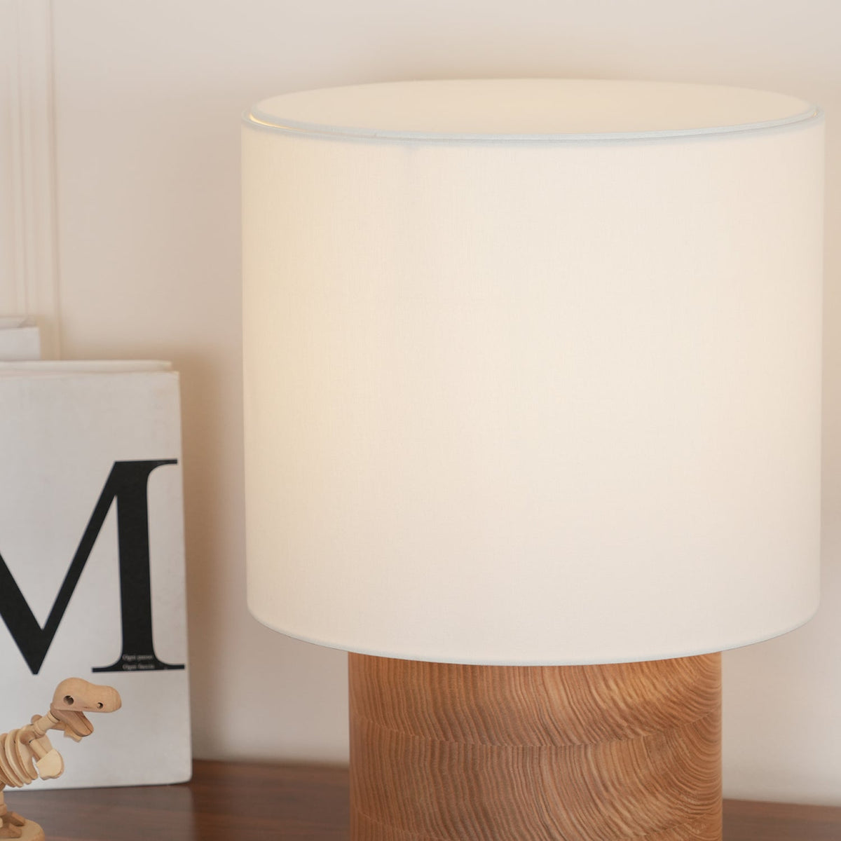 Wooden Bedside Lamp with Linen Shade – 12 Inch Modern Accent Light for Bedroom Nightstand, Living Room End Table, Reading Nook – Warm Glow D