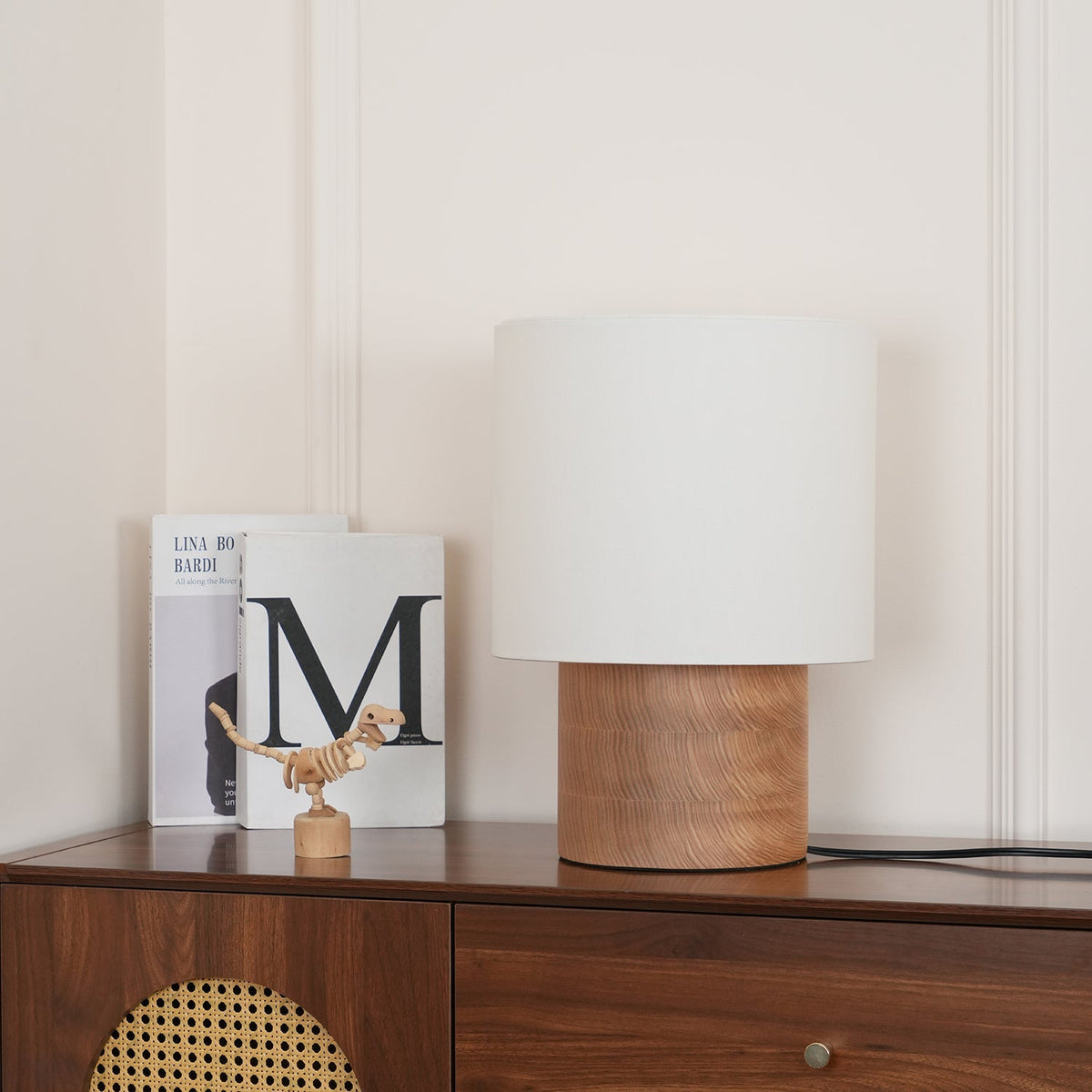Wooden Bedside Lamp with Linen Shade – 12 Inch Modern Accent Light for Bedroom Nightstand, Living Room End Table, Reading Nook – Warm Glow D