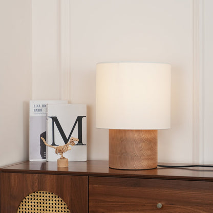 Wooden Bedside Lamp with Linen Shade – 12 Inch Modern Accent Light for Bedroom Nightstand, Living Room End Table, Reading Nook – Warm Glow D