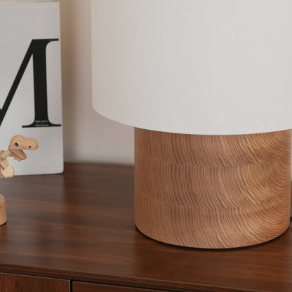 Wooden Bedside Lamp with Linen Shade – 12 Inch Modern Accent Light for Bedroom Nightstand, Living Room End Table, Reading Nook – Warm Glow D