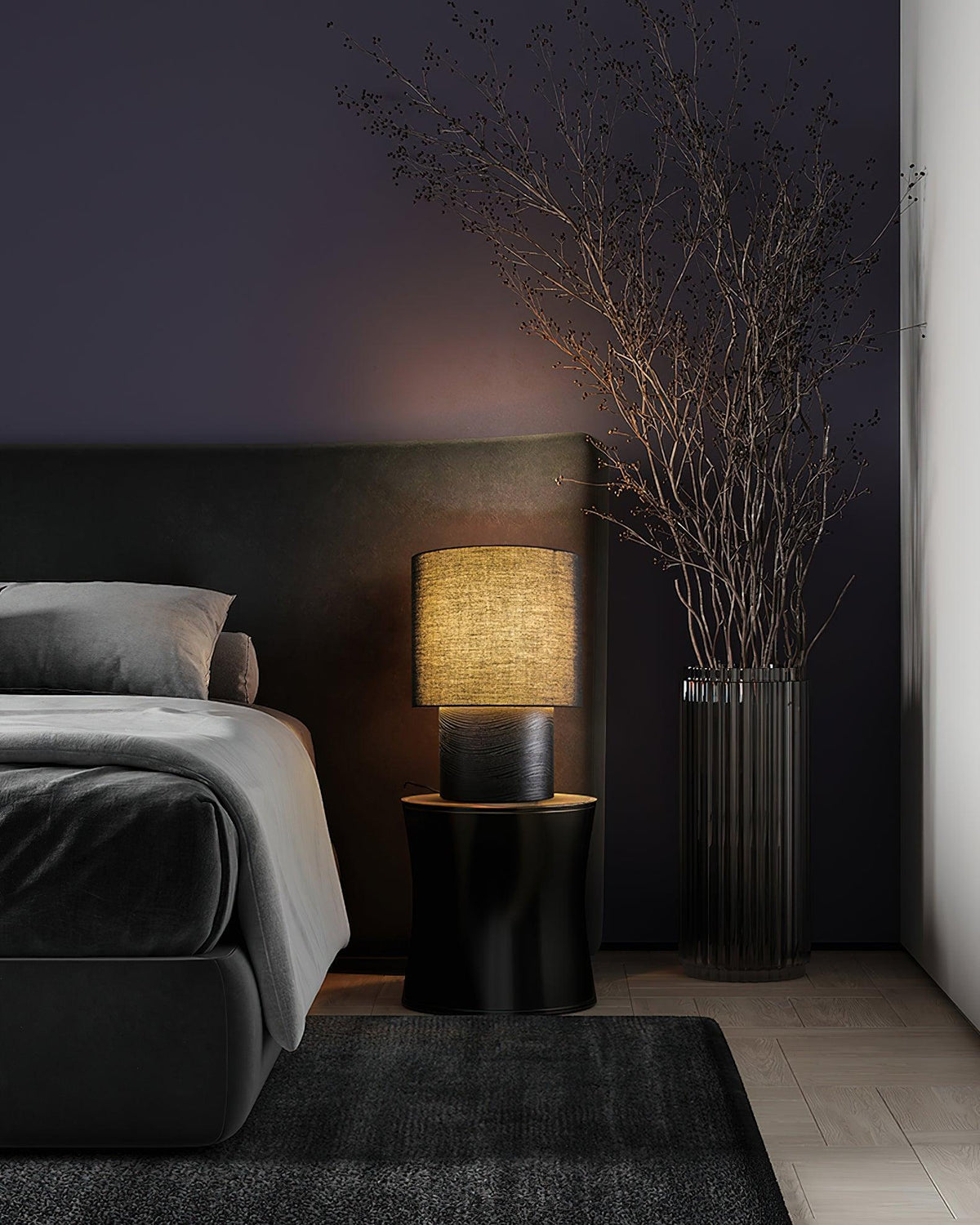 Wooden Bedside Lamp with Linen Shade – 12 Inch Modern Accent Light for Bedroom Nightstand, Living Room End Table, Reading Nook – Warm Glow D
