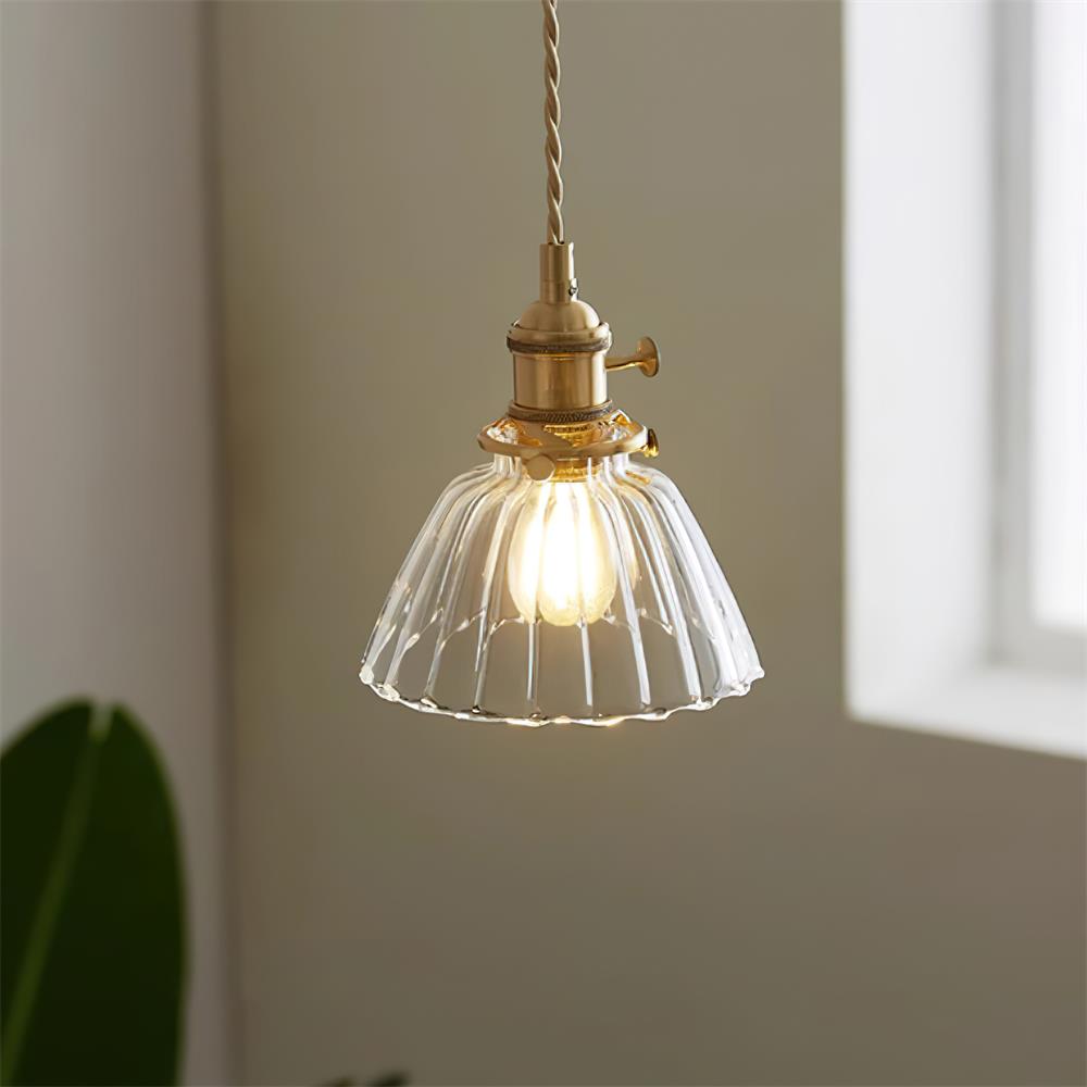 Clear Glass Drop Light Fixture with Brass Hardware 6-Inch Shade Adjustable Height Ceiling Lamp for Over Counter Islands Breakfast Nooks Dini