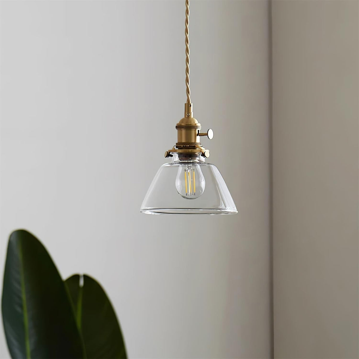 Clear Glass Drop Light Fixture with Brass Hardware 6-Inch Shade Adjustable Height Ceiling Lamp for Over Counter Islands Breakfast Nooks Dini