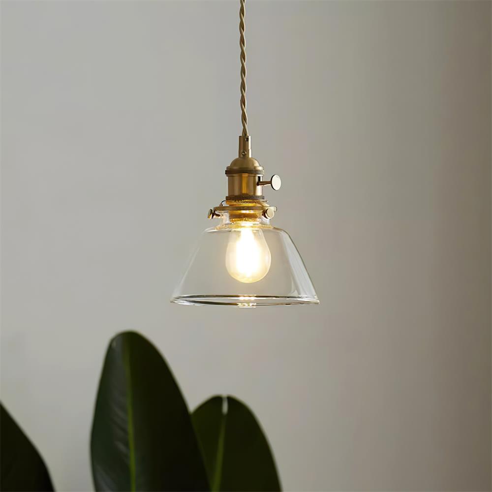 Clear Globe Hardwired Hanging Fixture Brass Metal Frame 6 Inch Adjustable Cord E26 Socket Kitchen Island Dining Room Vintage Industrial Ceil