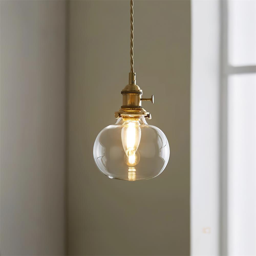 Clear Globe Hardwired Hanging Fixture Brass Metal Frame 6 Inch Adjustable Cord E26 Socket Kitchen Island Dining Room Vintage Industrial Ceil