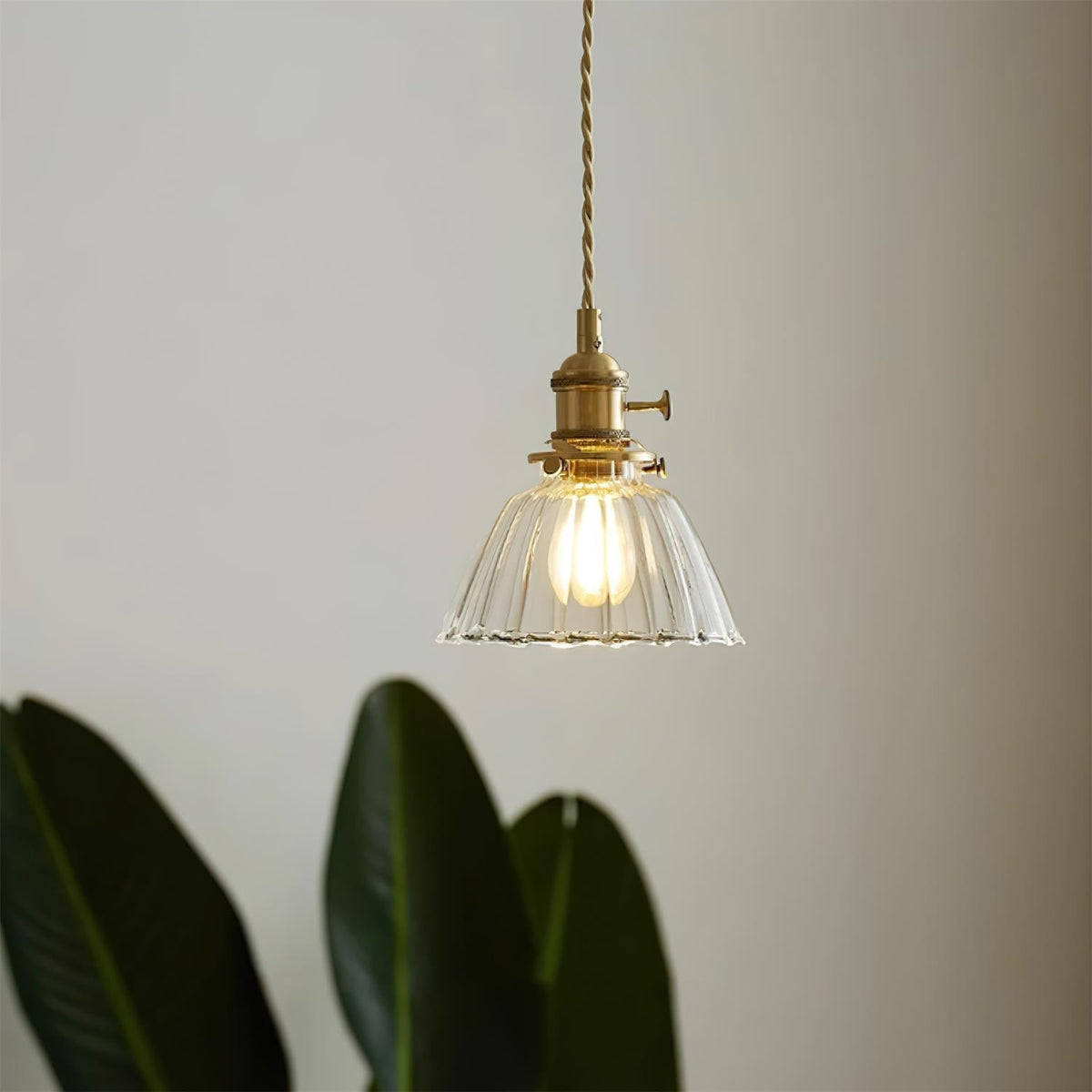 Clear Glass Drop Light Fixture with Brass Hardware 6-Inch Shade Adjustable Height Ceiling Lamp for Over Counter Islands Breakfast Nooks Dini