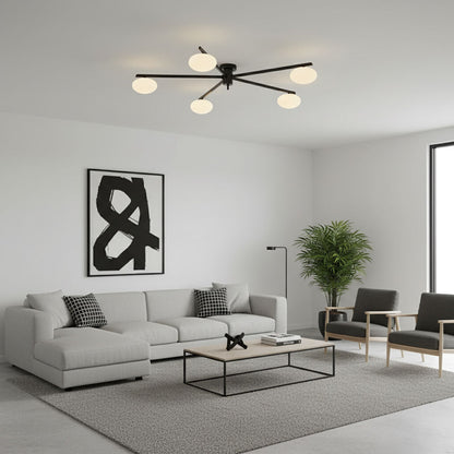 Adjustable Multi-Arm Semi-Flush Mount Light Fixture with Frosted Globes for Dining Room Kitchen Living Room | Black or Brass Frame G9 Socket