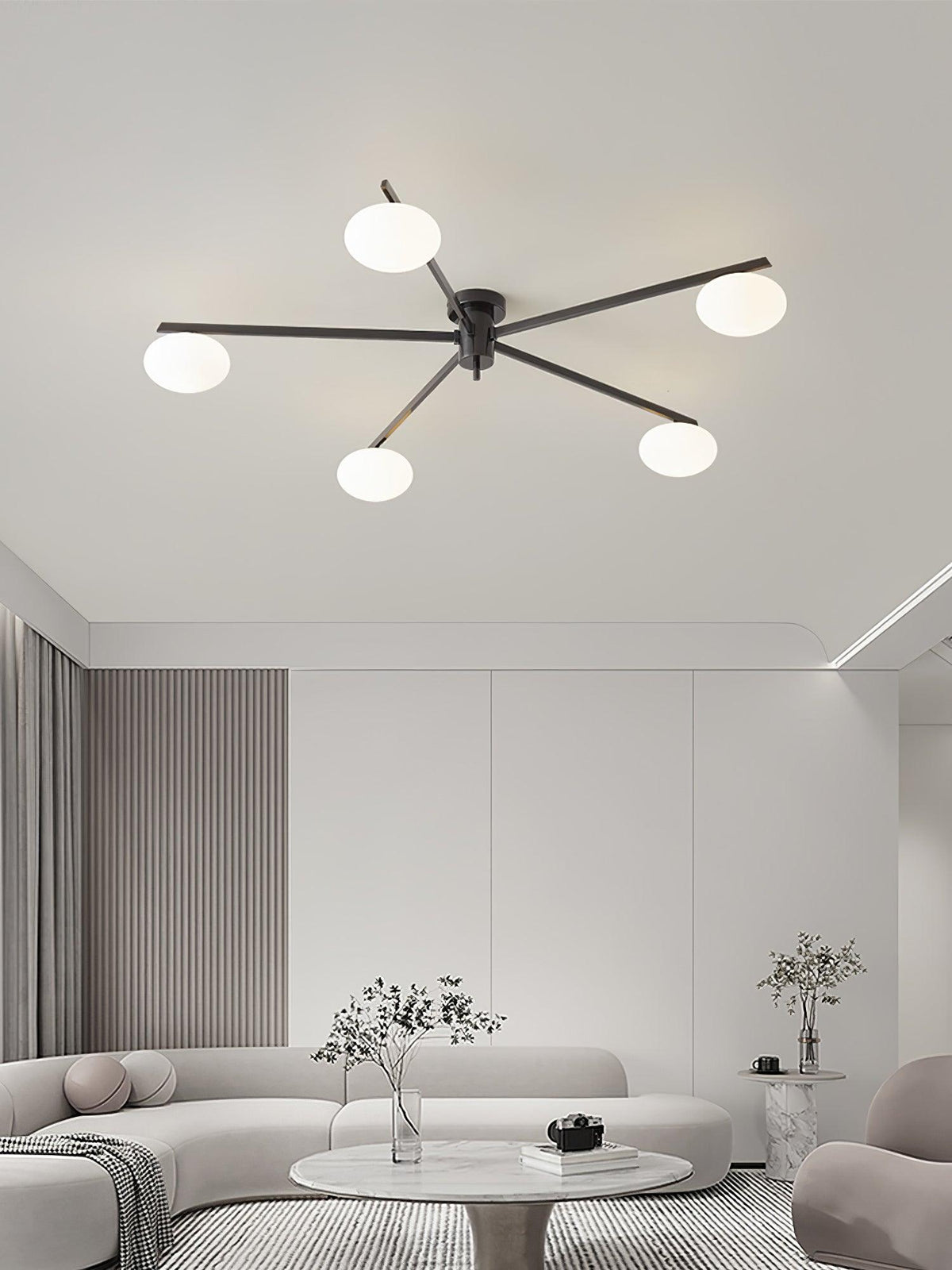 Adjustable Multi-Arm Semi-Flush Mount Light Fixture with Frosted Globes for Dining Room Kitchen Living Room | Black or Brass Frame G9 Socket