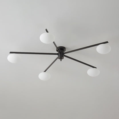 Adjustable Multi-Arm Semi-Flush Mount Light Fixture with Frosted Globes for Dining Room Kitchen Living Room | Black or Brass Frame G9 Socket