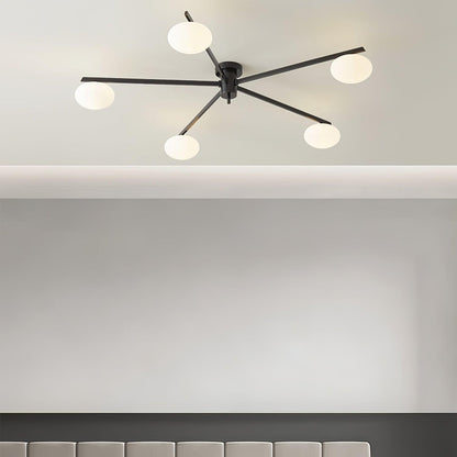 Adjustable Multi-Arm Semi-Flush Mount Light Fixture with Frosted Globes for Dining Room Kitchen Living Room | Black or Brass Frame G9 Socket