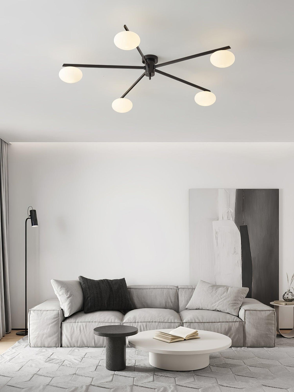 Adjustable Multi-Arm Semi-Flush Mount Light Fixture with Frosted Globes for Dining Room Kitchen Living Room | Black or Brass Frame G9 Socket