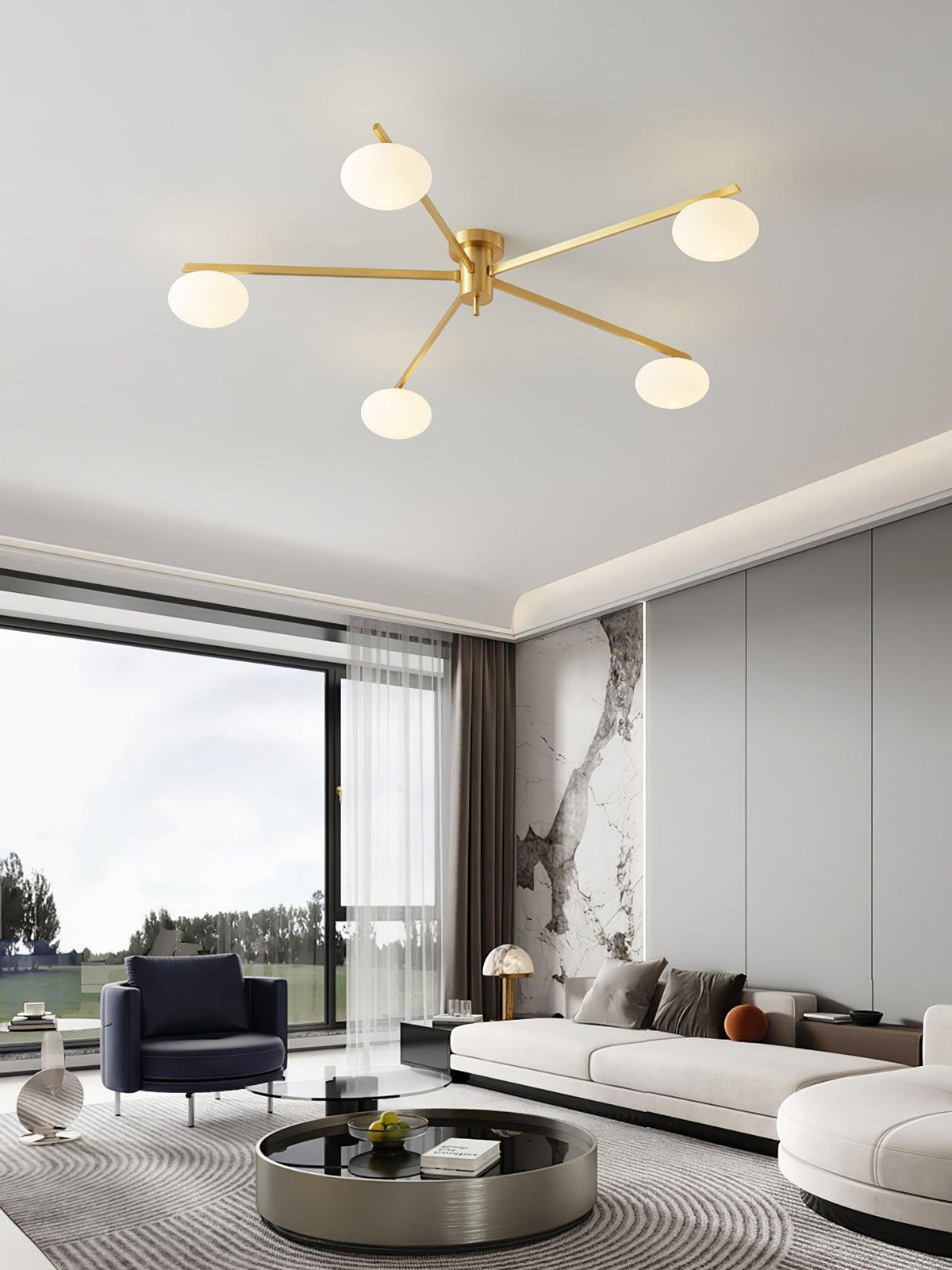 Adjustable Multi-Arm Semi-Flush Mount Light Fixture with Frosted Globes for Dining Room Kitchen Living Room | Black or Brass Frame G9 Socket