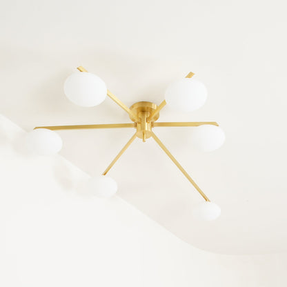 Adjustable Multi-Arm Semi-Flush Mount Light Fixture with Frosted Globes for Dining Room Kitchen Living Room | Black or Brass Frame G9 Socket