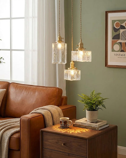 Glass Pendant Light with Brass Accents Adjustable Hanging Fixture for Kitchen Island Dining Room Modern Overhead Lighting E26 Socket