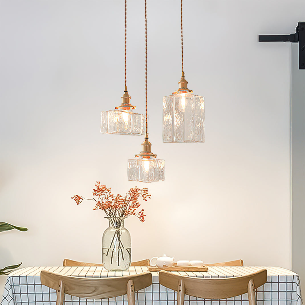 Glass Pendant Light with Brass Accents Adjustable Hanging Fixture for Kitchen Island Dining Room Modern Overhead Lighting E26 Socket