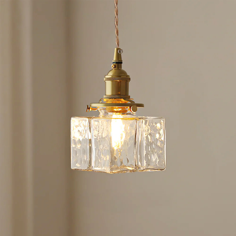 Glass Pendant Light with Brass Accents Adjustable Hanging Fixture for Kitchen Island Dining Room Modern Overhead Lighting E26 Socket